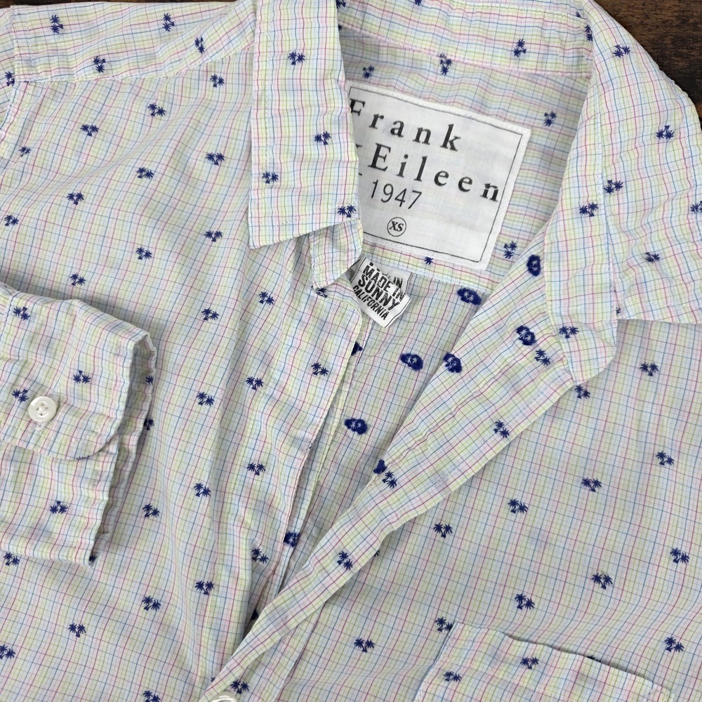 Frank & Eileen Barry Lon Sleeve Button Up Multicolor Check Palm Trees Size XS‎